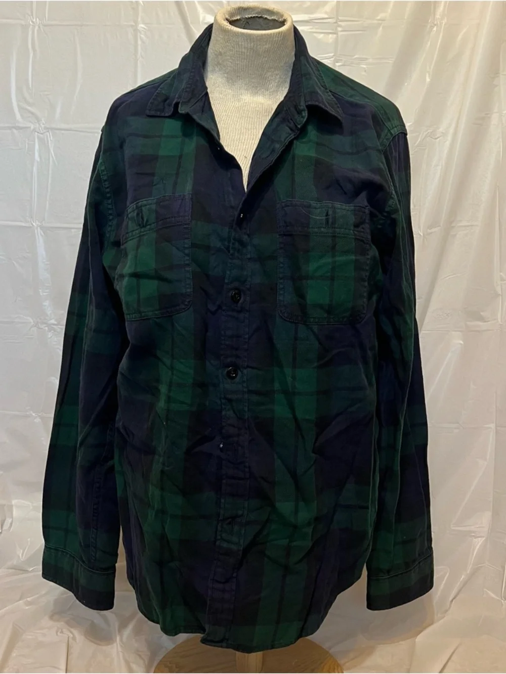 J.Crew Blackwatch Plaid Button‎ Down Shirt Medium Green Navy Flannel